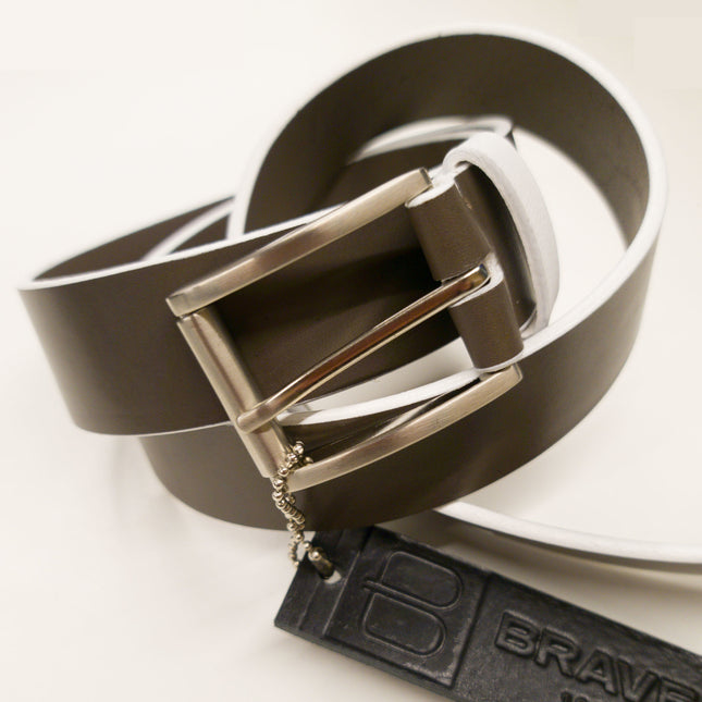 Dado Grey Milled Leather Belt w/ White Edges