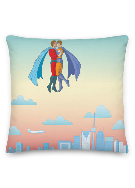 Superhero Kiss in Toronto Sky - Square Throw Pillow