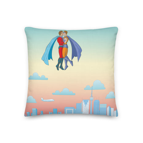 Superhero Kiss in Toronto Sky - Square Throw Pillow