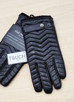 Quilted Leather Gloves With Short Knitted Cuff