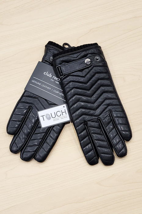 Quilted Leather Gloves With Short Knitted Cuff