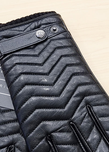 Quilted Leather Gloves With Short Knitted Cuff